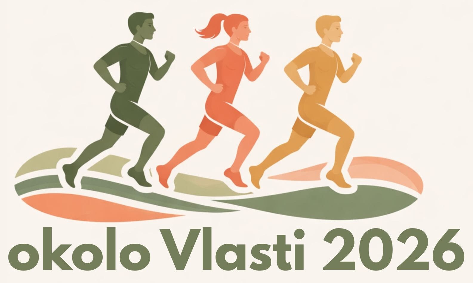 Logo běhu Okolo Vlasti 2026: tři běžci