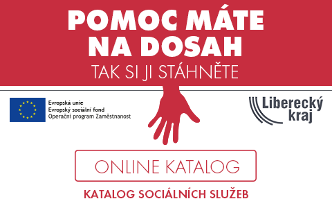 Banner Pomoc máte na dosah: online Katalog sociálních služeb Libereckého kraje